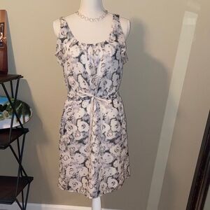 Ann Taylor LOFT Feminine Floral Sleeveless Dress Dully Lined Drawstring Waist